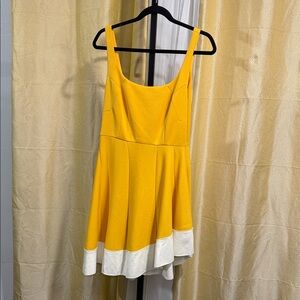 Asymmetrical Yellow Dress with White Trim